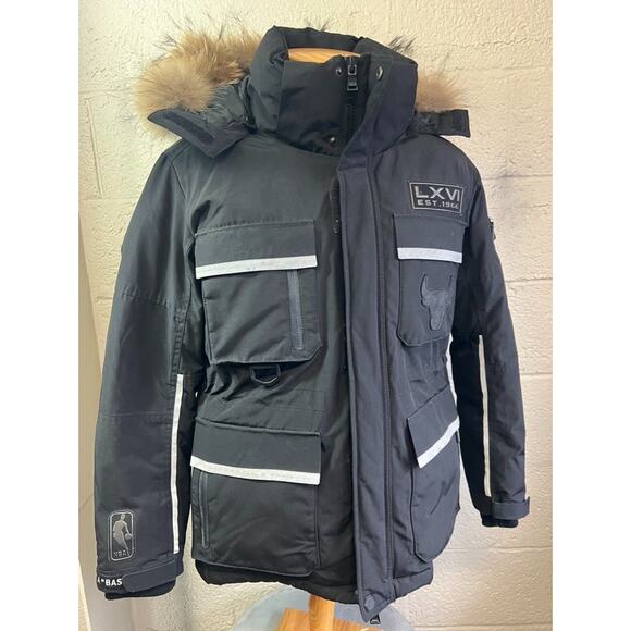 NBA Chicago Bulls Down Black Winter Heavy Parka Jacket Size Medium - Picture 4 of 13